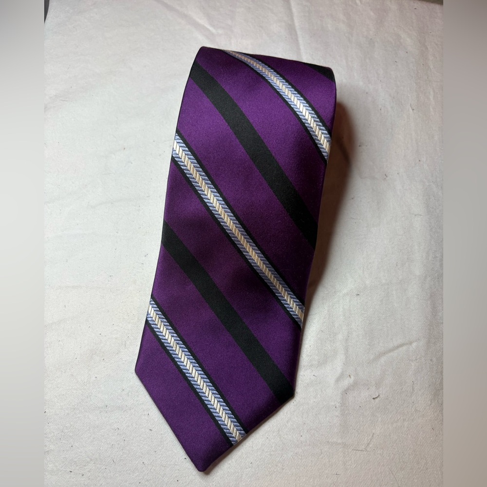 Lee Allison Company Deep Purple Striped shirt Gray White and Black Stripe